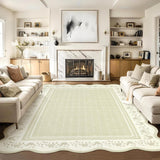 Garvee Scalloped Rugs for Living Room 5x7 Area Rugs Non-Slip Low Pile Beige Soft Durable Foldable Nursery Carpet - Beige