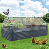Garvee 8x4x2 ft Galvanized Raised Garden Bed Large Rectangular Kit with Cover Zippered Screen Doors Open Base Design Thick Steel Easy Assembly Grey - Grey(Rectangular)