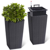 Garvee 23" Tall Planters Set of 2, Outdoor＆Indoor Planter Pots, High Front Porch Planter Pots with Drainage Holes＆Water Level Monitor＆Inner Bucket, Automatic Watering, Convenience Instill, Black - Black