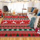 Garvee Washable Area Rug 8x10 Rug for Living Room Modern Christmas Rug Xmas Deer Tree Non Slip Carpet for Bedroom Soft Stain Resistant Large Area Rug for Holiday Dining Room 8'x10' Red/Green - Red & Green