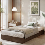 Garvee Twin XL Size Wood Platform Bed Frame Without Headboard, Wood Slat Support, Modern Minimalist Style, Natural Wood Color - Walnut Wood