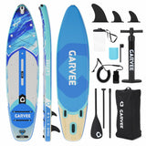Garvee Inflatable Paddle Board with Premium SUP Accessories, 450LB Capacity, Wide Stable Design, 10'6" Blue-White - Ocean Blue