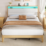 Garvee King Size Bed Frame with Storage Headboard, LED Boucle Bed Frame with Charging Station, Upholstered Platform Bed, White - White