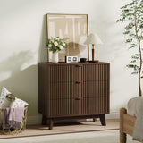 Garvee Modern 3-Drawer Ribbed Dresser Multifunctional Storage Buffet Walnut Finish Bedroom Living Room