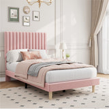 Garvee Twin Size Velvet Upholstered Bed Frame Adjustable Height Headboard Pink Modern Elegant Design - Pink