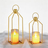 Garvee 2-Piece Lantern Set with LED Candles, Remote Control, Metal Frame for Indoor & Outdoor Decor, Black, 12" & 15" - Gold