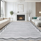 Garvee Scalloped 9x12 Area Rugs Washable Non Slip Grey for Living Room Bedroom Playroom - Scalloped|Grey