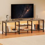 Garvee TV Stand With LED Lights For 55/65/75 In TV, 67 In Entertainment Center, Power Outlets, Grey - Grey