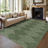 Garvee 9x12 Living Room Rug Non-Slip Washable Low Pile Stain-Resistant Diamond Stripes Green - Green-Double Stripes