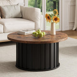 Garvee Round Coffee Table with Metal Base, Mid Century Modern, 31.9 Inch, Retro