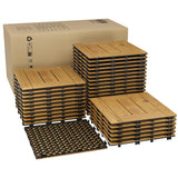 Garvee 33 PCS Solid Acacia Wood Interlocking Patio Deck Tiles - 12" x 12" Waterproof Flooring for Indoor Outdoor Balcony Backyard Garden Poolside Natural Wood - Yellow Painted