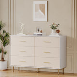 Garvee 6 Drawer Dresser Modern White Chest of Drawers with Gold Metal Legs and Handles Large Double Wooden Dresser for Bedroom Storage Cabinet for Living Room Entryway