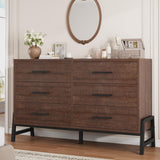 Garvee 6 Dresser for Bedroom, 52 in Wide Drawer, Freestanding Wooden Closet Storage Chest, Brown, Large Storage Space