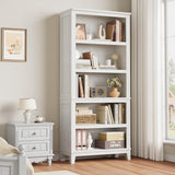 Garvee 71" Farmhouse Bookcase w/Adjustable Shelves & 31.5" Width, 5 Tier Tall Bookshelf with Wooden Legs, Rustic Vintage Book Shelf for Living Room Office Library, White - White