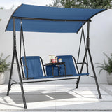 Garvee Porch Swing With Cup Holders, Pivot Storage Table, Cooler Bag, Adjustable Canopy For 2 Person Patio Swing, Backyard Balcony Poolside, Red Blue - Cup Holder-Blue