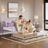 Garvee Twin Daybed with Pull-Out Trundle, Heart-Shaped Metal Headboard, Heavy-Duty Steel Sofa Bed Frame, Space-Saving Guest Bed for Living Room or Bedroom, Purple - Purple
