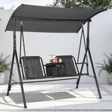 Garvee Porch Swing With Cup Holders & Pivot Storage Table & Cooler Bag Adjustable Canopy 2 Person Patio Swing Black - Cup Holder-Black