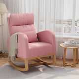 Garvee Nursery Glider Rocking Chair With Extendable Footrest Pink Linen Upholstery For Bedroom Living Room Nursing Room 26.6"x29.1"x39.8" - Pink