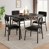 Garvee Dining Table Set for 4 with Storage Rack, Upholstered Chairs, Wood Tabletop & Metal Frame, Small Space, Black - Black