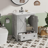 Garvee 30 Inch Bathroom Vanity with Ceramic Sink, Modern Vanity with 2 Doors and 1 Storage Drawer, Freestanding Bathroom Cabinet, Grey - Grey