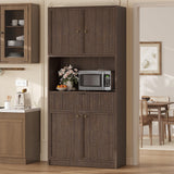Garvee Tall Kitchen Pantry Cabinet 70" Storage Cabinet with Countertop Brown for Dining Room Living Room - Brown