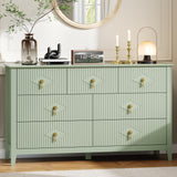 Garvee Fluted Dresser 54in Wide 7-Drawer Wood Dresser Green for Bedroom Living Room Entryway - Green