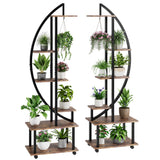 Garvee 2-Pack 6-Tier Tall Metal Plant Stands with Detachable Wheels - Half Moon Shape with Drawers, Large Indoor/Outdoor Plant Display, Brown