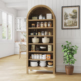 Garvee 71 In Tall Arched Shoe Cabinet With Adjustable Shelves For Entryway Hallway Living Room, Natural Wood