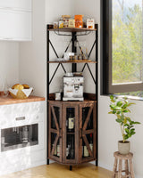 Garvee 72in Corner Wine Cabinet with Power Outlet, RGB LED Strip, Mesh Door, Industrial Style, 12 Colors, Small Space Home Bar - Brown