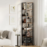 Garvee 6 Tier Narrow Bookcase Rustic Industrial Small Bookshelves for Bedroom Living Room Home Office 66x12x12 Inches - Rustic Brown