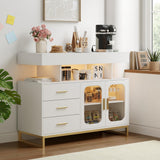 Garvee Modern Sideboard Buffet Cabinet with Auto-Sensor RGB LED Lights & Built-in Charging Station for Dining Room Kitchen Living Room, 40in White