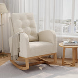 Garvee Nursery Rocking Chair With Teddy Fleece Upholstery, Sturdy Wooden Legs, High Backrest For Living Room Or Bedroom, White - Teddy White