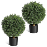 Garvee Artificial Topiary Cedar Ball Tree 2pcs, 17'' UV Resistant Fake Potted Plants, Black Nursery Pot for Indoor Outdoor Home Decor