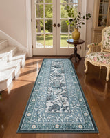 Garvee Provence Misty Blue 2x6 Washable Kitchen Runner Rug Non Slip Vintage Boho Cottage Long Rug with Rubber Back