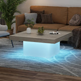 Garvee Square Coffee Table with LED Lights, 35 in, Modern Living Room Table, Wood, Black Base - Grey