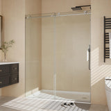 Garvee Frameless Sliding Shower Door 56-60" W x 76" H, 1/4" Clear Tempered Glass, Brushed Nickel, Waterproof Bathroom Door, Easy Installation