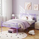 Garvee Twin Size Metal Bed Frame with Headboard and Footboard for Kids, 12.2in Under Bed Storage, Purple, Sturdy Steel Slats Support