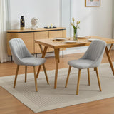 Garvee Dining Chairs Set of 2 Fabric Upholstered Kitchen Chairs with Solid Oak Legs Grey Ergonomic Curved Backrest