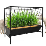 Garvee Pasture Hay Feeder 45 Gallon Heavy-Duty Steel Livestock Feeder with 24 Gallon Feed Pan for Sheep Goats Calves Cow Horse Black