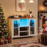 Garvee Bar Cabinet with LED Light Glass Door, Liquor Cabinet with Wine & Glass Rack for Home, 47.2"w x 15.7"d x 34.6"h, White - White