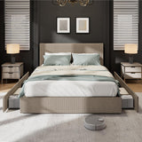 Garvee Corduroy Bed Frame With Headboard, Platform Upholstered Queen Bed Frame, 4 Storage Drawers, Wooden Slats Support, No Box Spring Needed, Elegant Design, Durable, Noise-Free, Easy Assembly - Brown