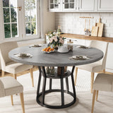 Garvee 47 Inch Round Dining Table With Storage Metal Legs For Kitchen And Dining Room, Grey, Space Saving, Farmhouse Style - Grey-1
