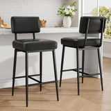 Garvee Black Bar Stools Set of 2, 26" Counter Height, Faux Leather, Metal Legs for Kitchen Island, Black - Black