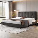Garvee King Size Bed Frame with Adjustable Headboard, Linen Upholstered Platform Bed Frame with Strong Wooden Slats, Mattress Foundation, No Box Spring Needed, Easy Assembly, Gray - Dark Grey