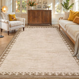 Garvee 8x10 Neutral Area Rugs Machine Washable Non Slip Modern Bordered Stain Resistant Low Pile Carpet Beige for Living Room Dining Room Bedroom Laundry Room Home Office - Beige