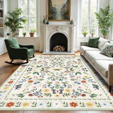 Garvee Washable Floral 4x6 Area Rug Beige Soft Vintage Plant Carpet for Living Room Bedroom Nursery Dining Kids Playroom