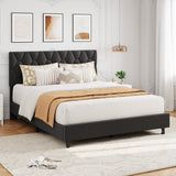 Garvee King Bed Frame with Diamond Tufted Velvet Headboard, Heavy-Duty Metal & Wood Platform, Gray, Queen Size, Bedroom Furniture - Grey