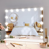 Garvee Vanity Mirror with Lights, 15 Dimmable LED Bulbs, 3x Magnification, Touch Control, Metal Frame, White, Wall or Tabletop Mount - Square 23*18.“ 15 Pcs Led Bulb With Usb Port Three-Color Adjustable Infinite Dimming White +3X Magnifying Glass