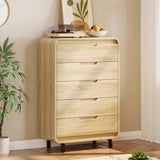 Garvee 5 Drawers Dresser for Bedroom, Modern Wooden Clothes Dresser, 48" Tall, Natural Color, Large Storage - Natural