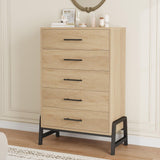 Garvee 5 Drawer Dresser for Bedroom, Freestanding Wooden Closet Storage Chest, 50.5 in Tall, Natural Oak - Natural Oak